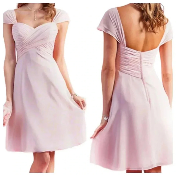 ALFRED ANGELO Pink Chiffon Fit & Flare Dress Sweatheart Neckline Cap Sleeve 12 - Picture 1 of 10
